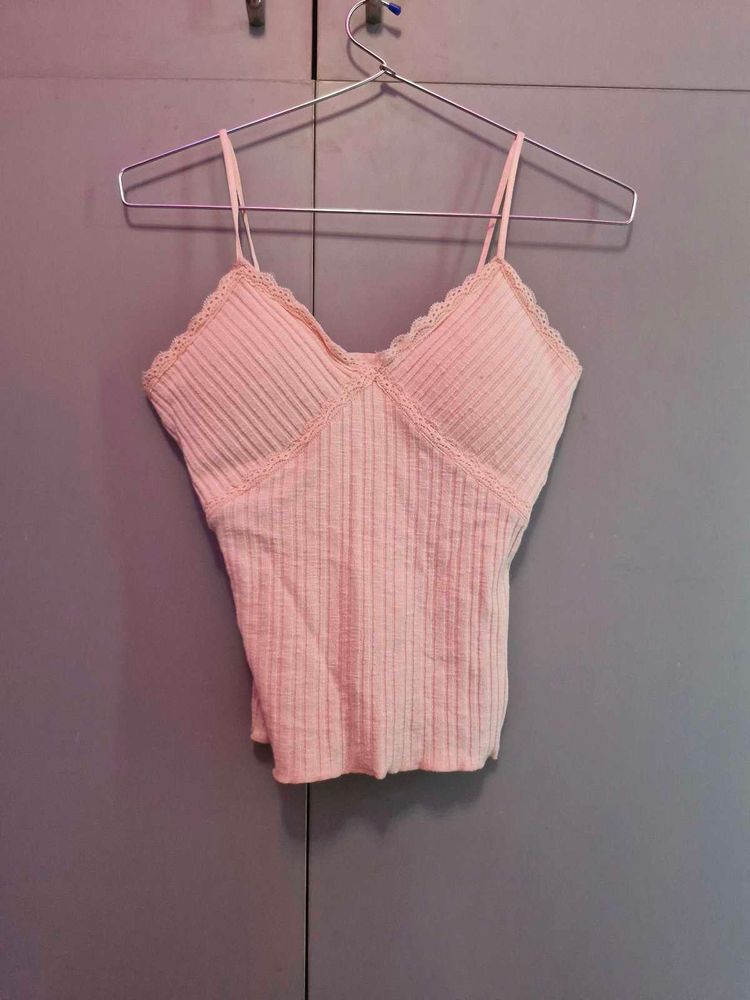 Cute Lace Trim Ribbed Camisole