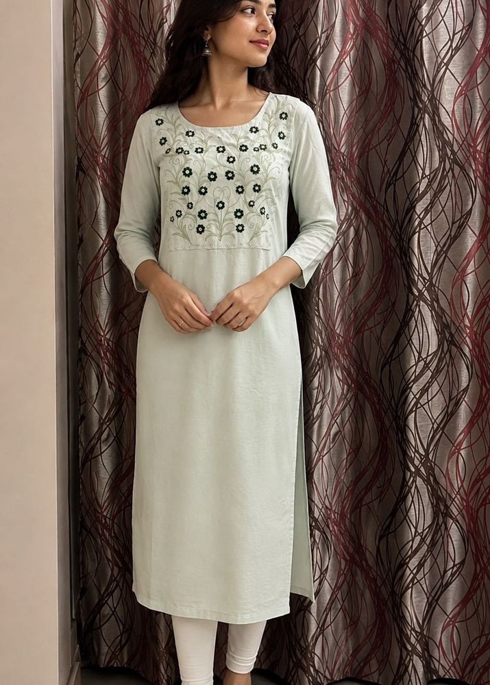 Embroidered Cotton Long Kurta