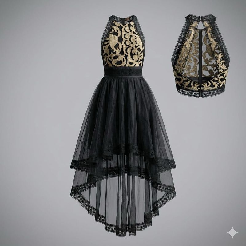 Elegant Black &amp; Gold Embellished Lehenga Choli