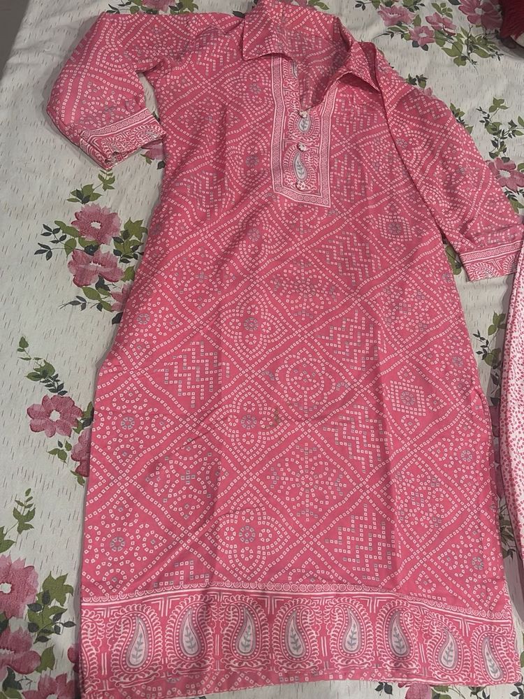 Pink Bandhani Kurta Set
