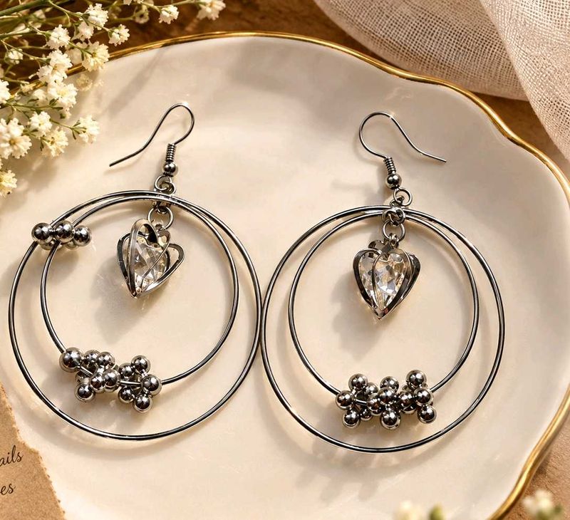 Chic Hoop Earrings with Heart Charm