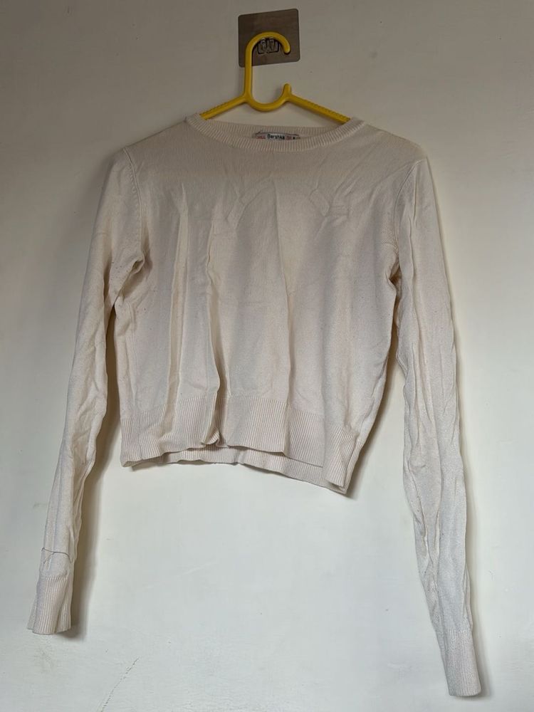 Cream Long Sleeve Knit Top