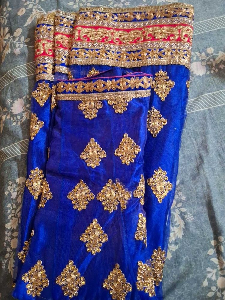 Stunning Blue &amp; Gold Embellished Lehenga Choli