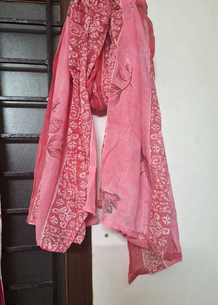 Pure Cotton Pink Scarf/Dupatta with Floral Print