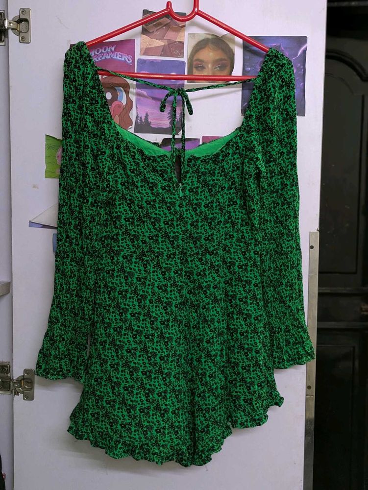 Green Floral Print Mini Dress