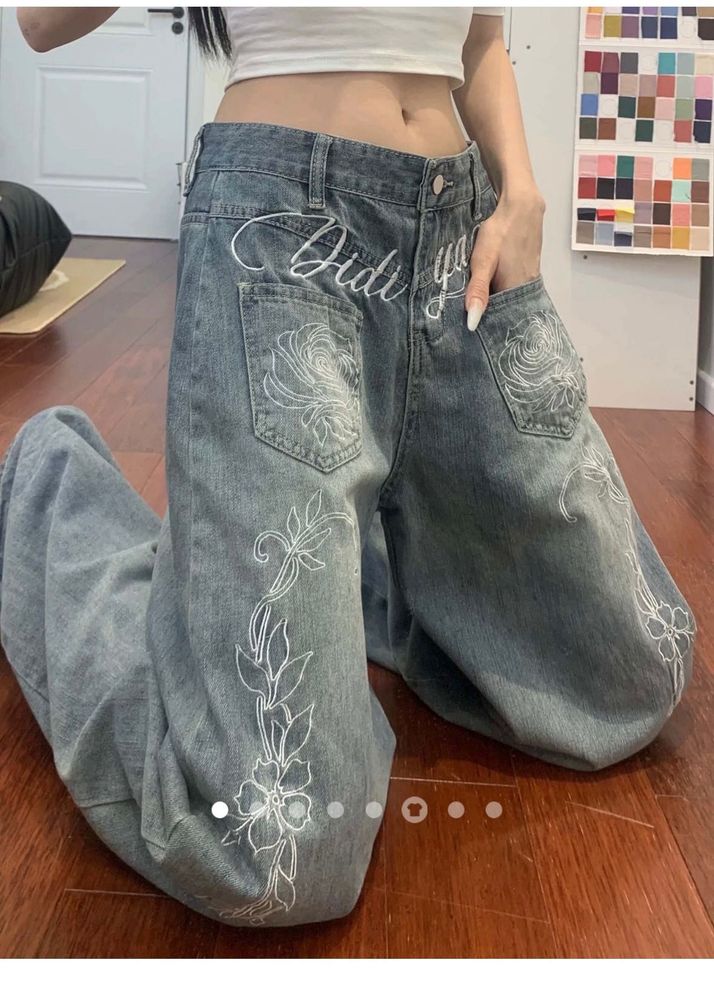 Savana Embroidered Wide Leg Jeans