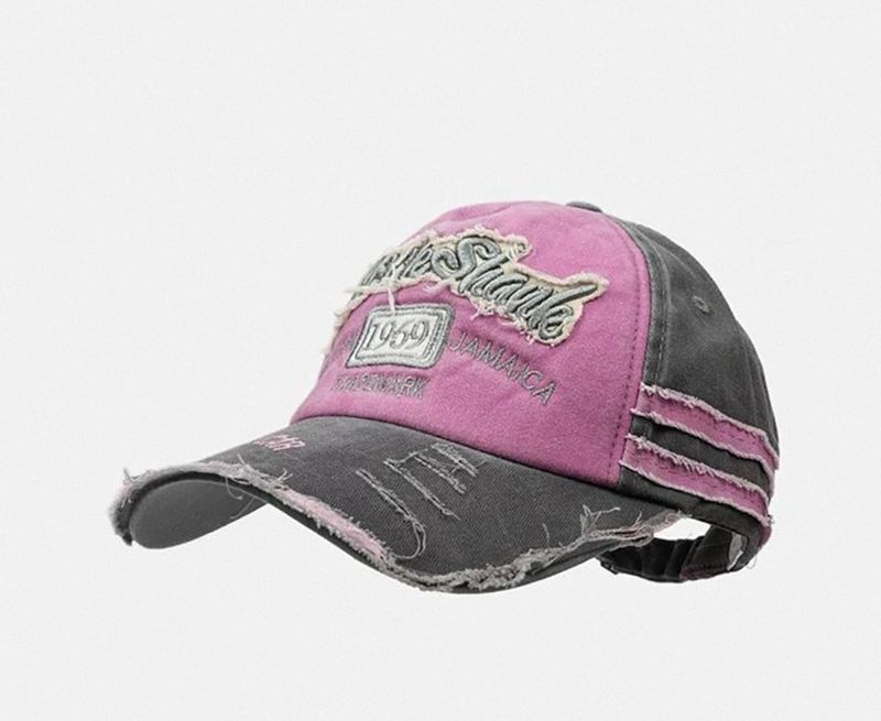 Distressed Pink &amp; Grey Baseball Cap