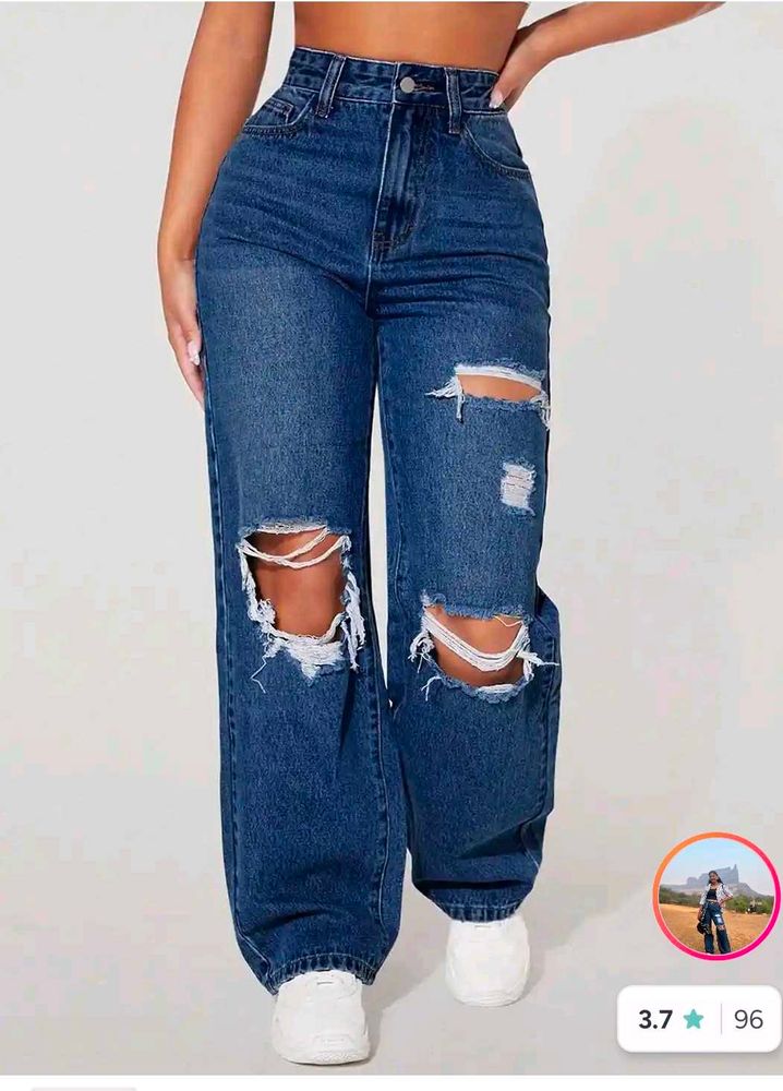 Stylish Ripped Wide Leg Jeans