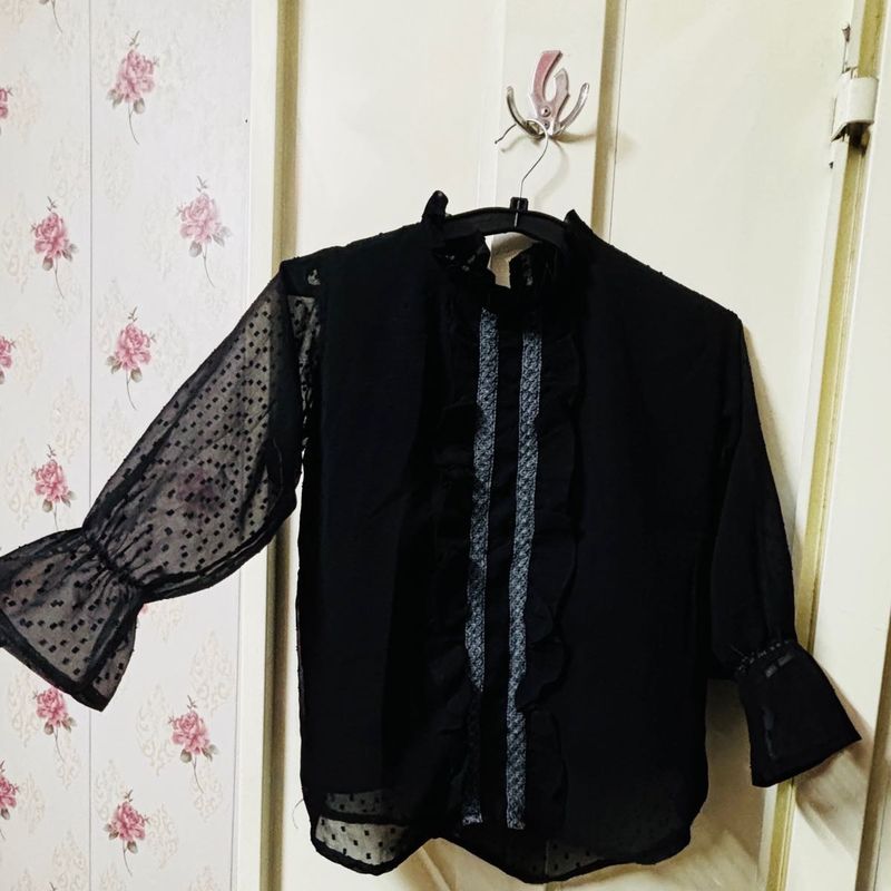 Chic Black Sheer Sleeve Top