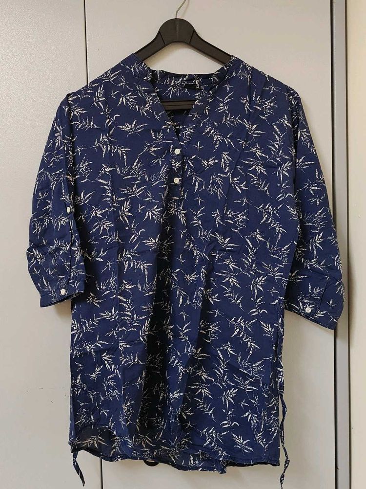 Blue Kurta with Leaf Print