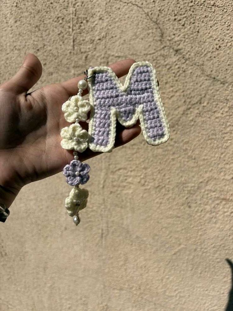 Crochet "M" Keychain with Flower Charm