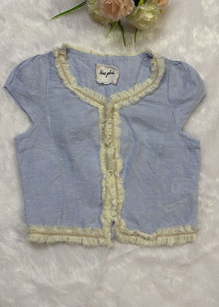 Light Blue Embroidered Crop Top
