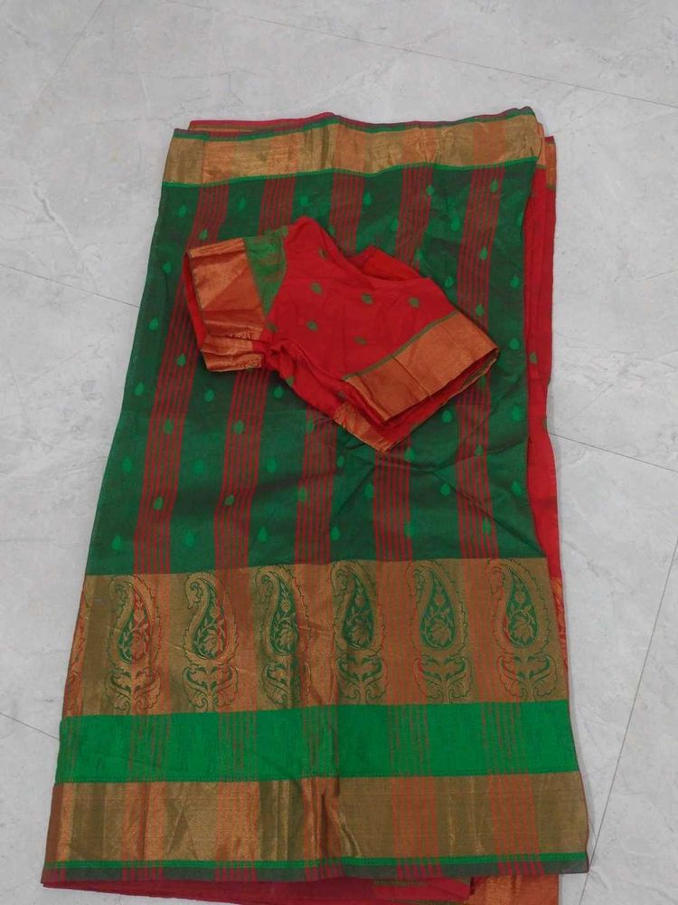 Beautiful Green &amp; Red Saree
