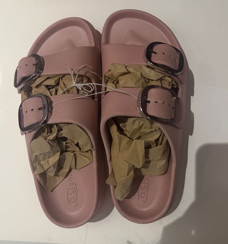 Pink Buckle Slide Sandals