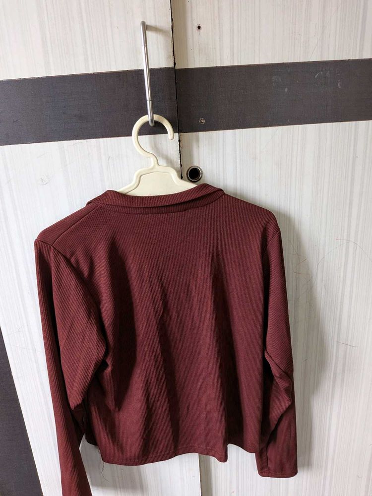 Ribbed Maroon Long Sleeve Top