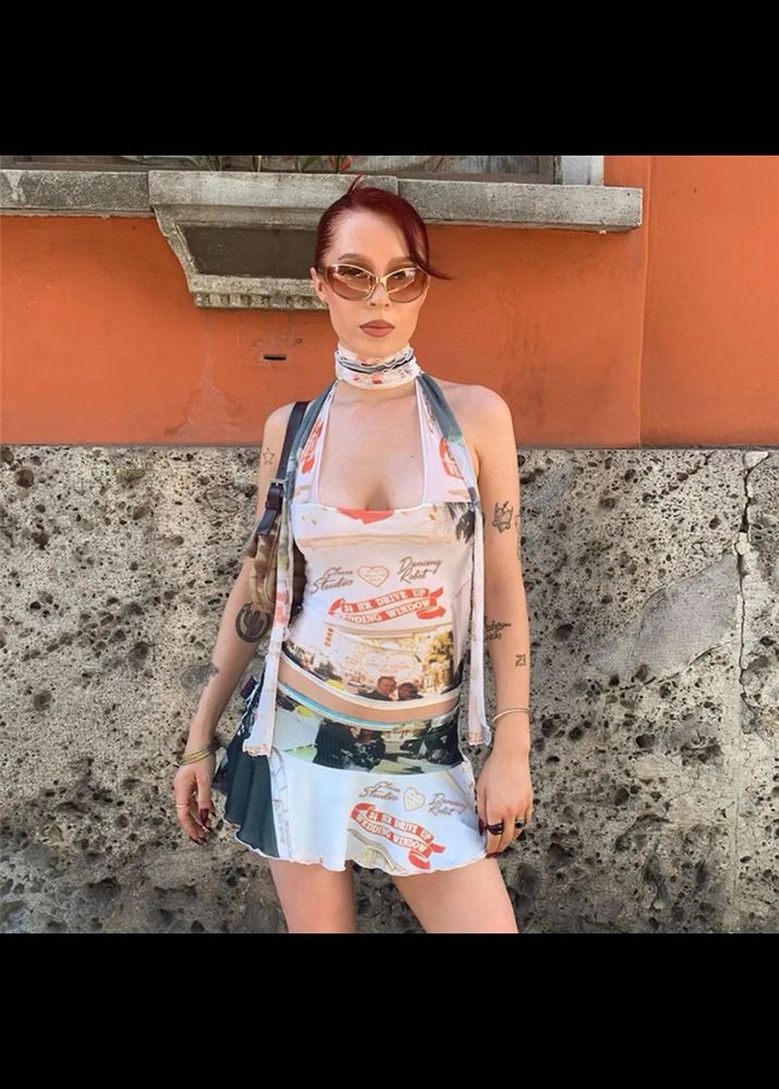 Y2K Print Halter Top