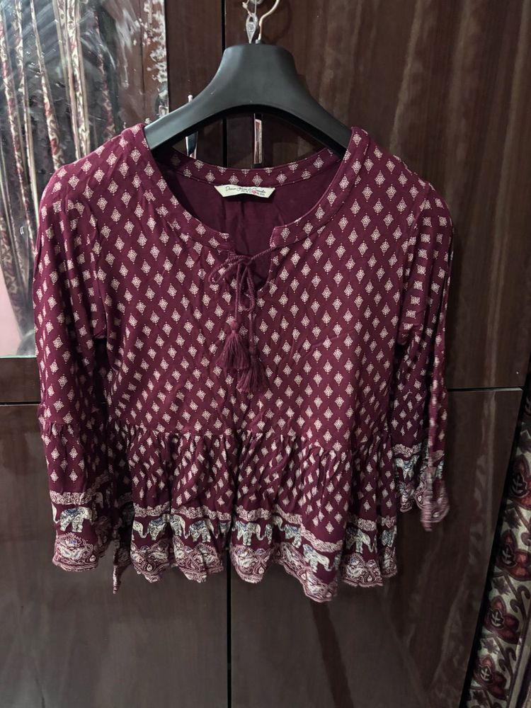 Maroon Printed Peplum Top
