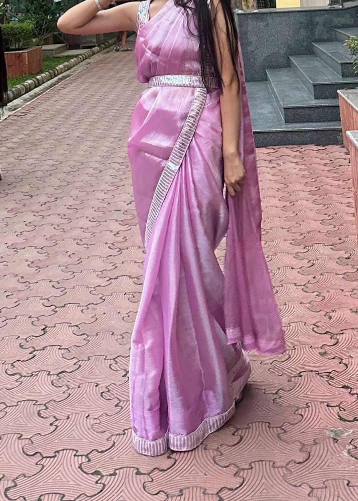 Beautiful Lavender Silk Saree with Silver Border