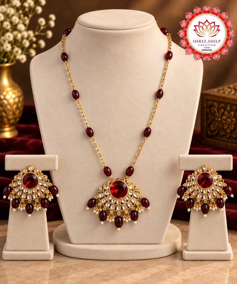 Stunning Red Stone Necklace &amp; Earring Set