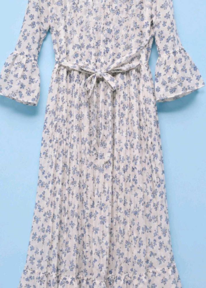 Floral Print Pleated Midi Dress