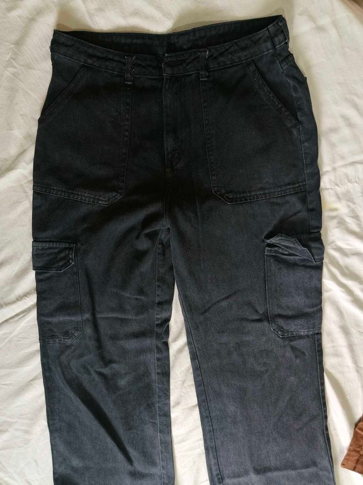 Black Cargo Denim Jeans