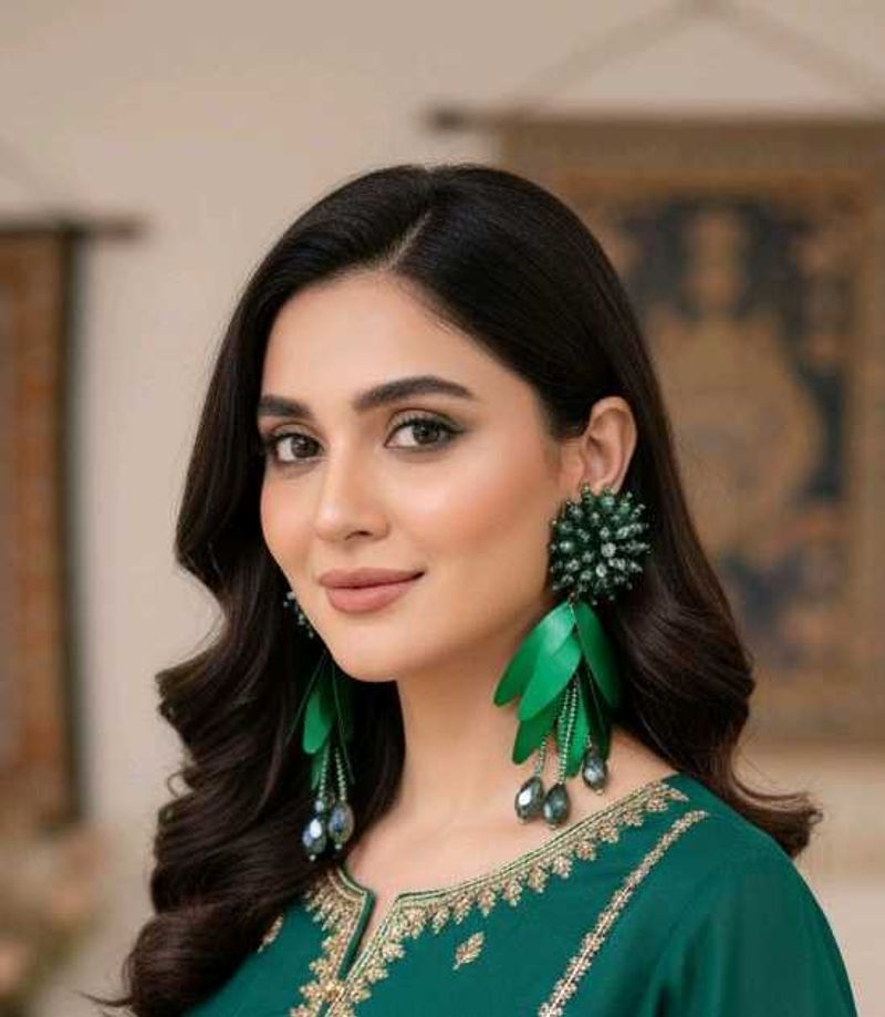 Statement Green Beaded Earrings