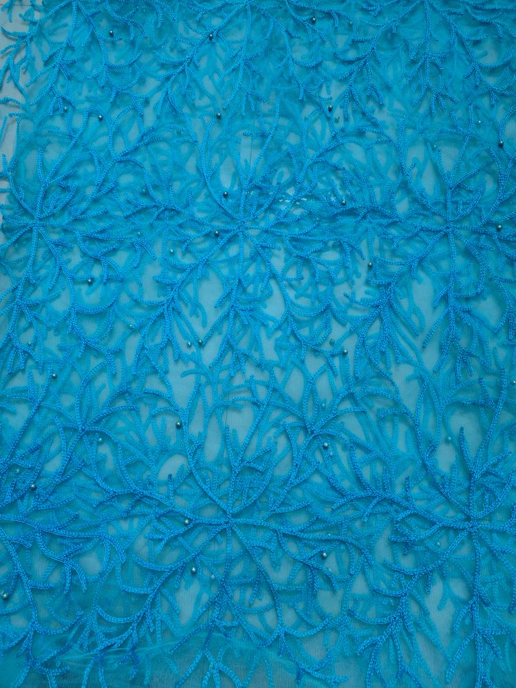 Dark Sky Blue Net Cloth With Pearls