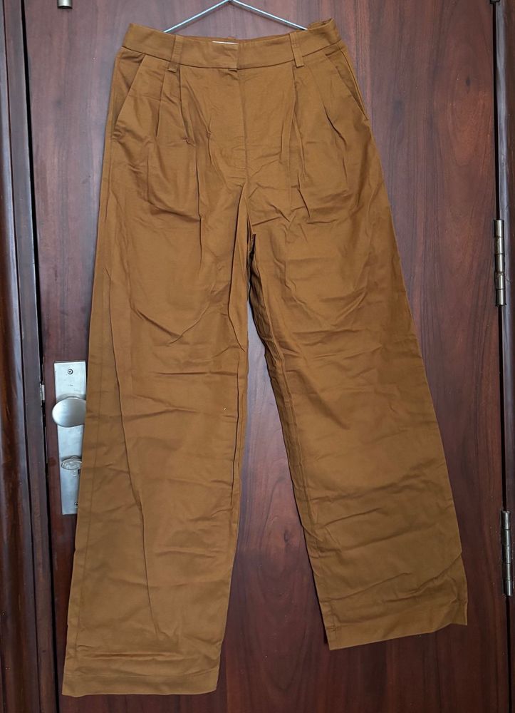 MANGO Brown Wide Leg Trousers