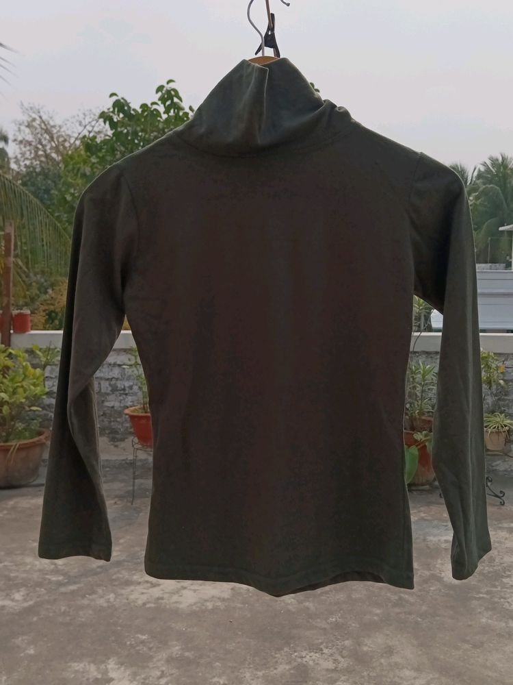 Olive Green Turtleneck Long Sleeve Top