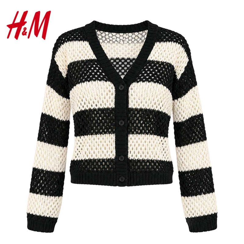 H&amp;M Striped Crochet Knit Cardigan