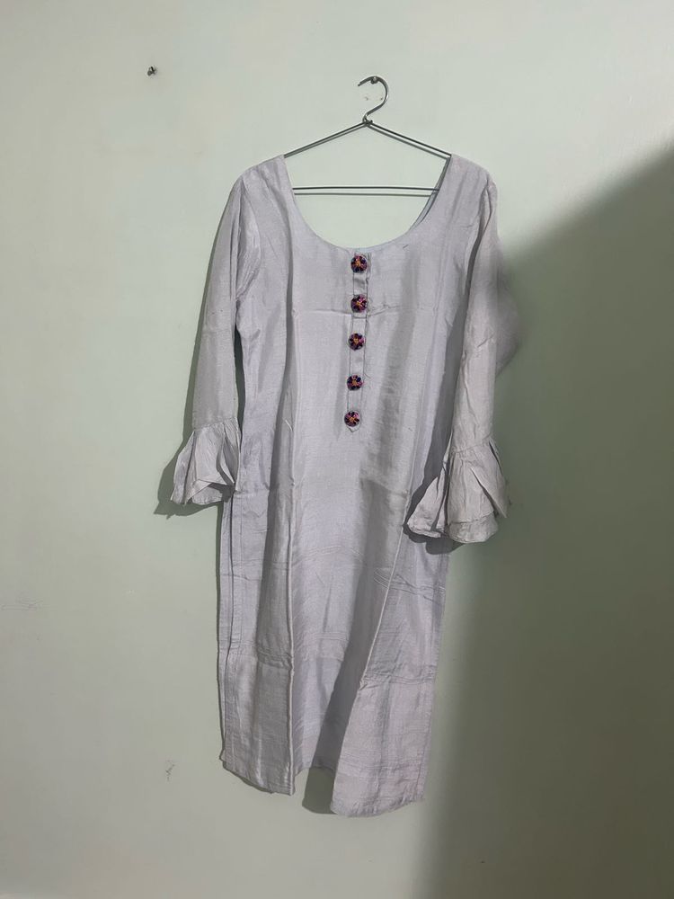 Elegant Grey Kurti with Ruffle Sleeves
