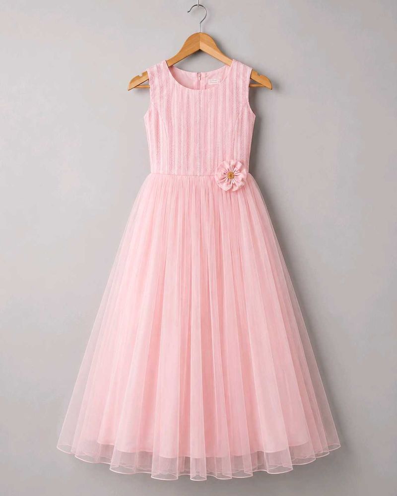 Girls Pink Party Wear Long Frock