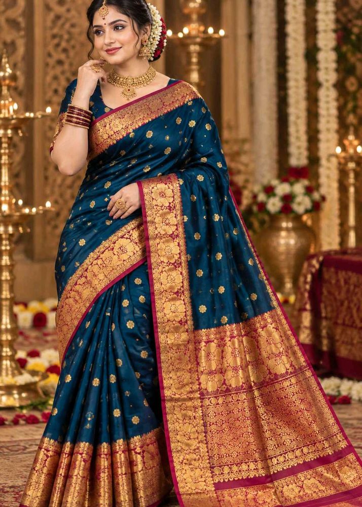 Elegant Teal Blue Silk Saree