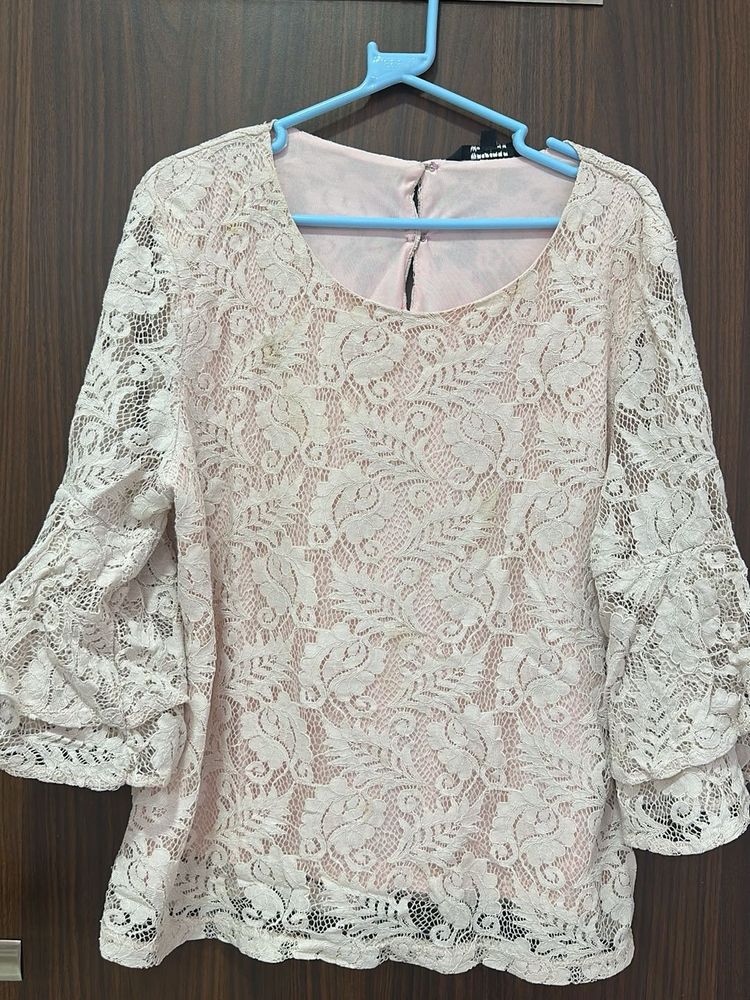 Lace Detail Top with Bell Sleeves