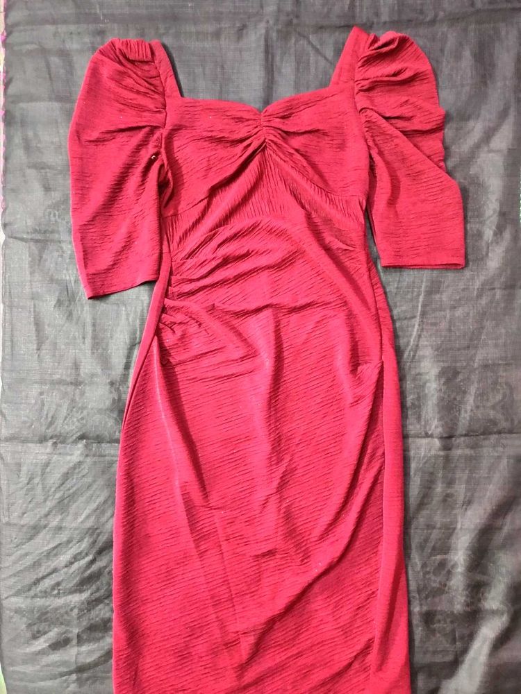Burgundy Ruched Bodycon Dress