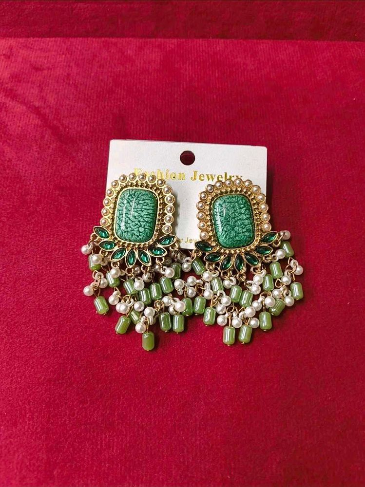 Green Stone Dangle Earrings