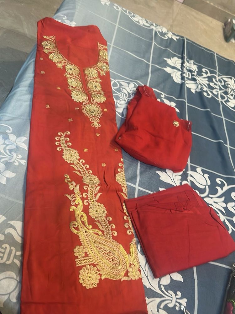 Beautiful Red Embroidered Kurta Set