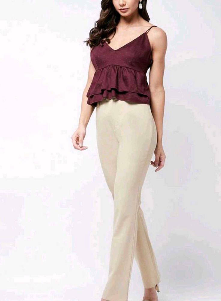 MAGRE Burgundy V-neck Peplum Cami Top