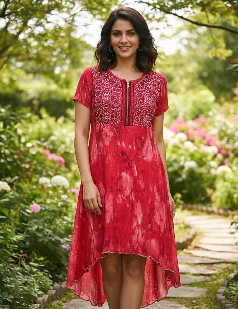 Cherry Red Colour Long Top