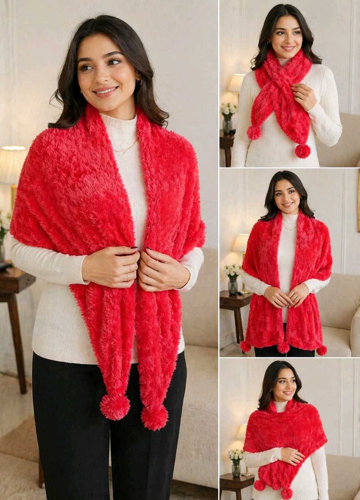 Cozy Faux Fur Scarf with Pom Poms