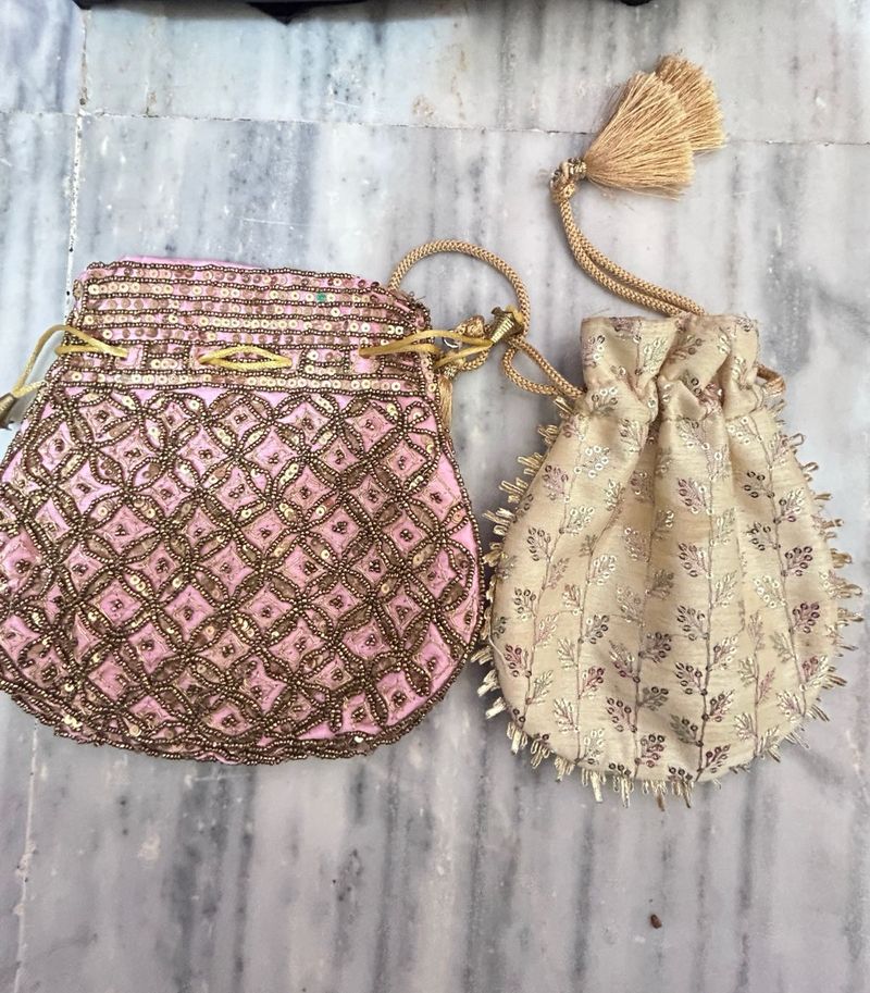 Set of 2 Beaded Indian Potli Bags