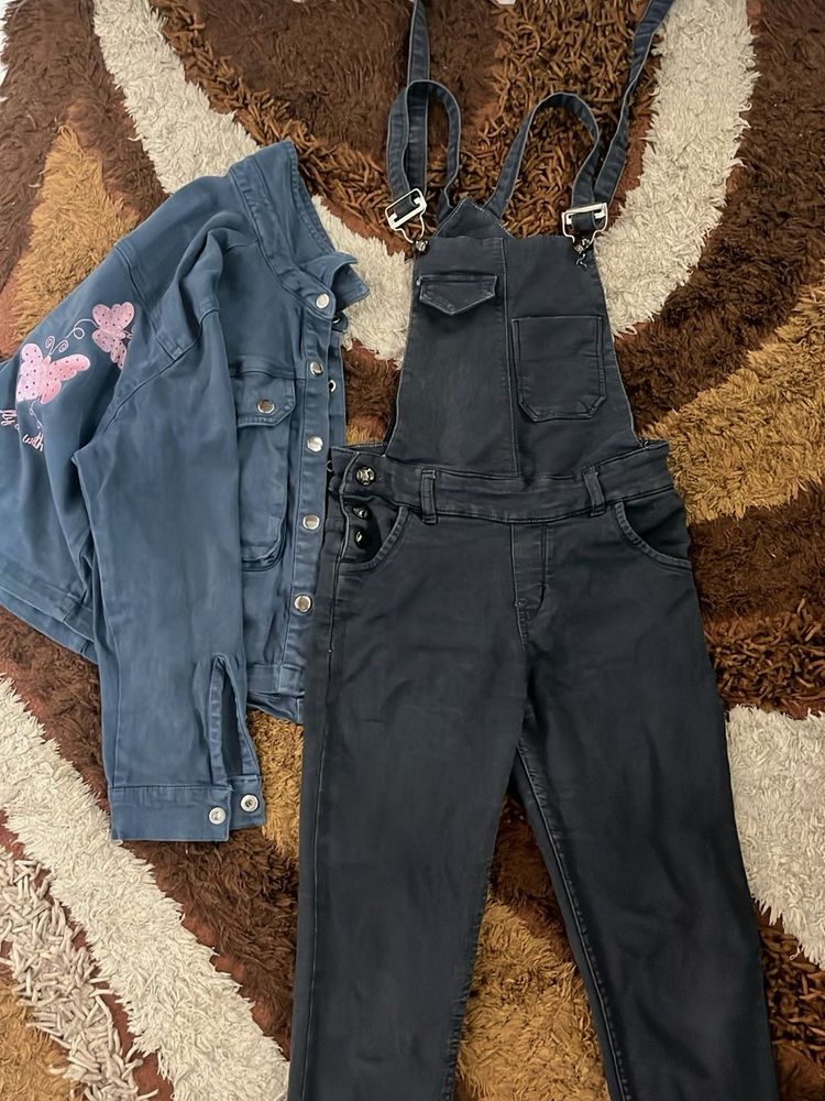 Denim Overalls &amp; Jacket Set