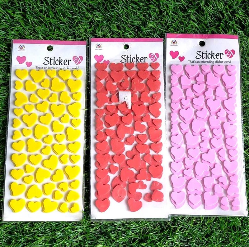 Pack Of 3 Heart Stickers -2 Sheets Per Pk