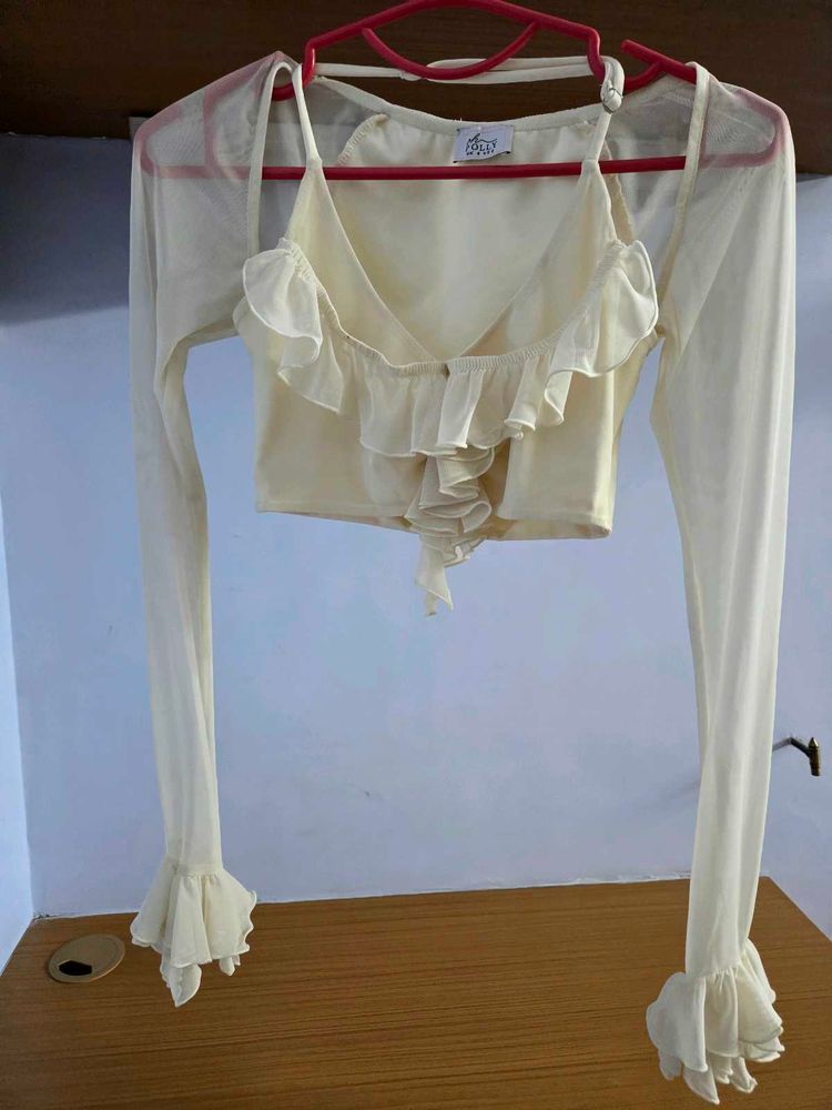 Sheer Ruffle Crop Top Set Oh Polly