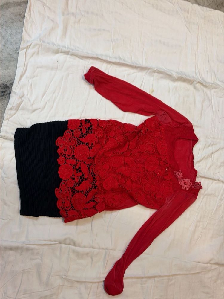 Red Lace Long Sleeve Dress
