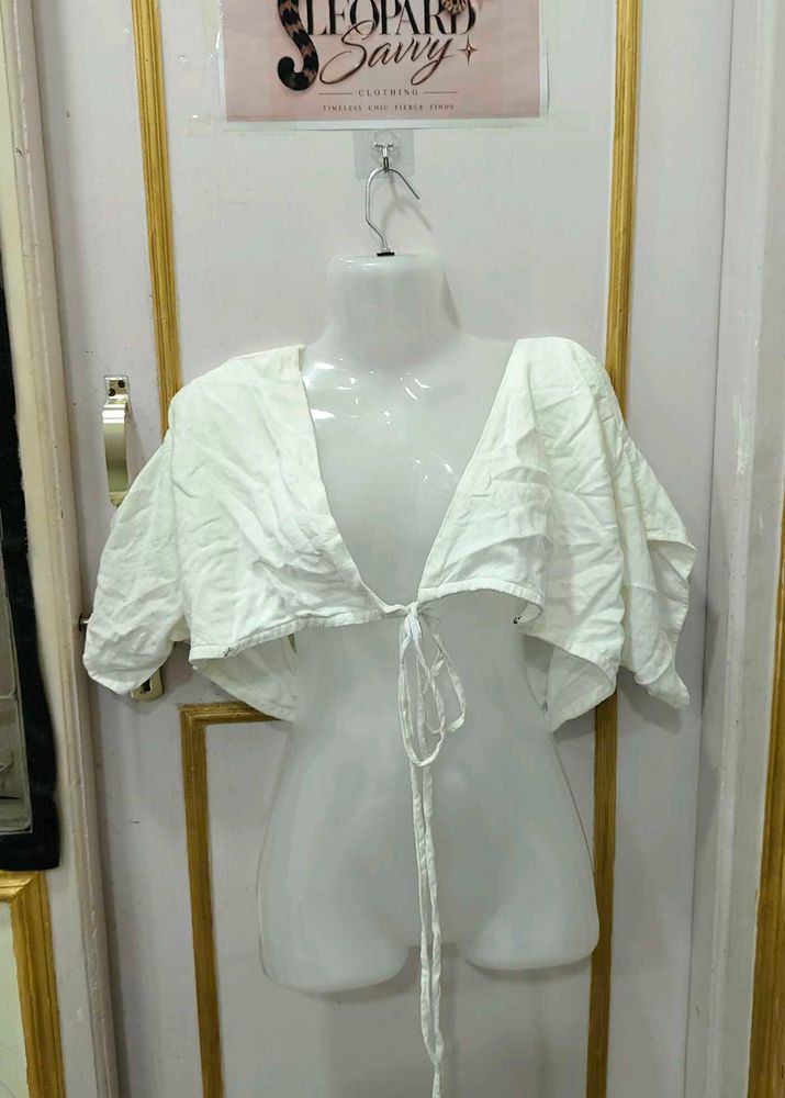 White Tie-Front Cropped Top