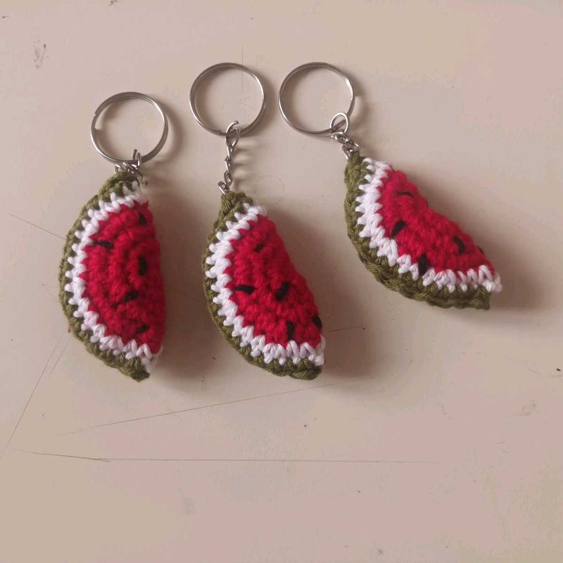 Crocheted Watermelon Slice Keychains