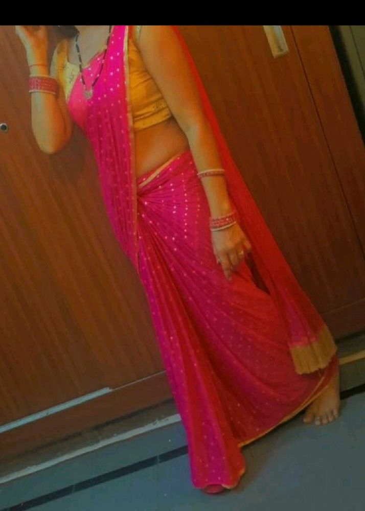 Stunning Pink Saree with Gold Border
