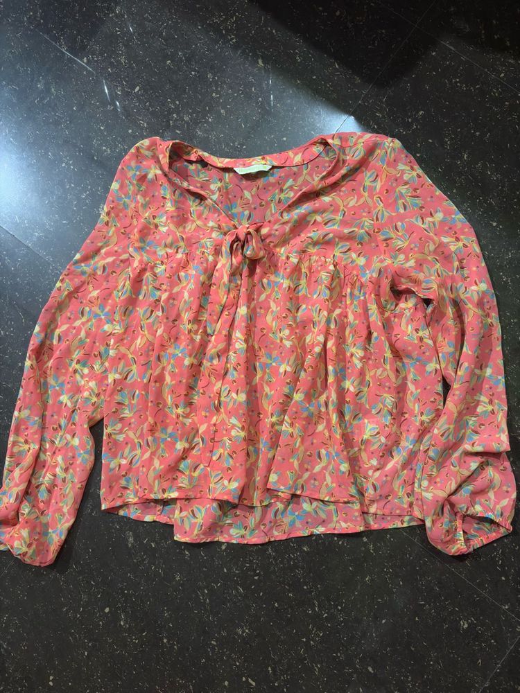 Floral Print Tie-Neck Blouse