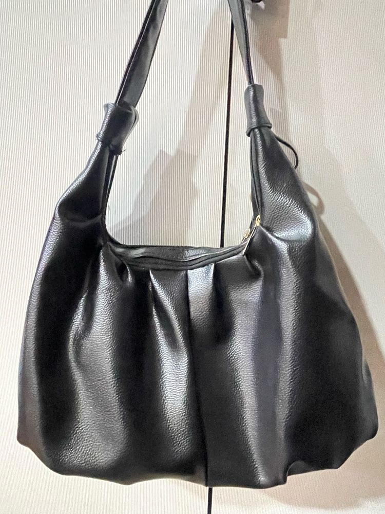 Chic Black Faux Leather Hobo Bag